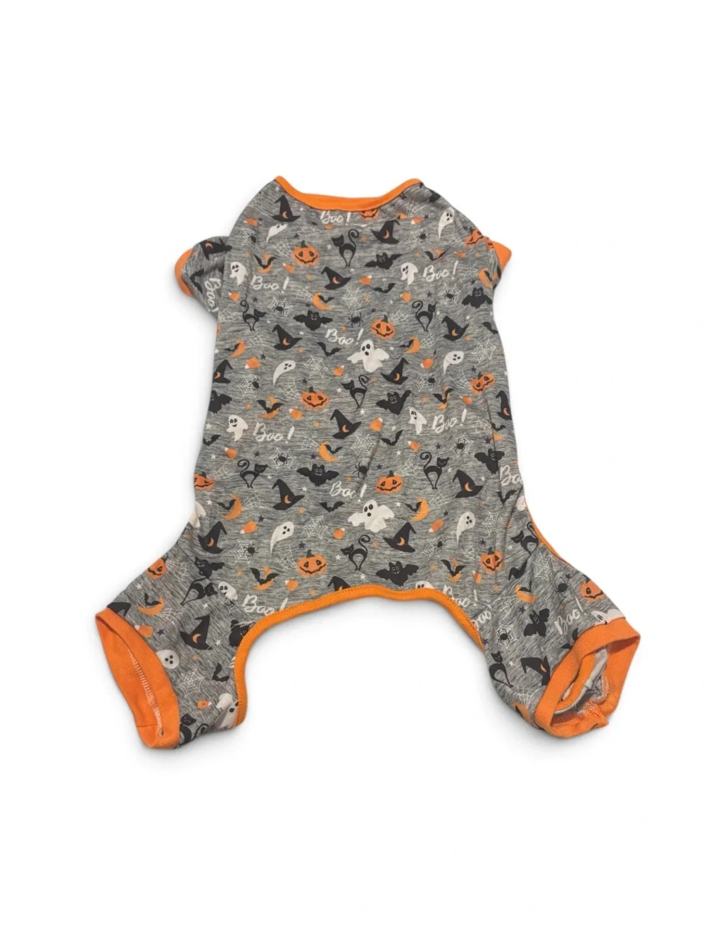 Pre-Owned Halloween Pet Dog Grey Halloween Print One-Piece with Orange Trim